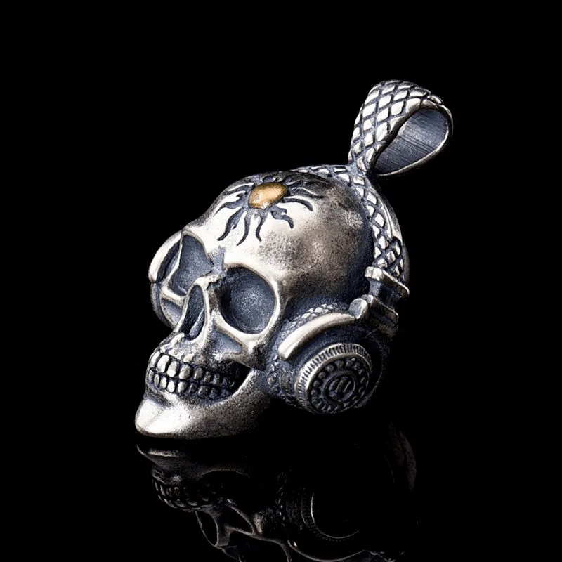Punk Headphones Sterling Silver Skull Pendant sold by GTHIC product image thumbnail 2