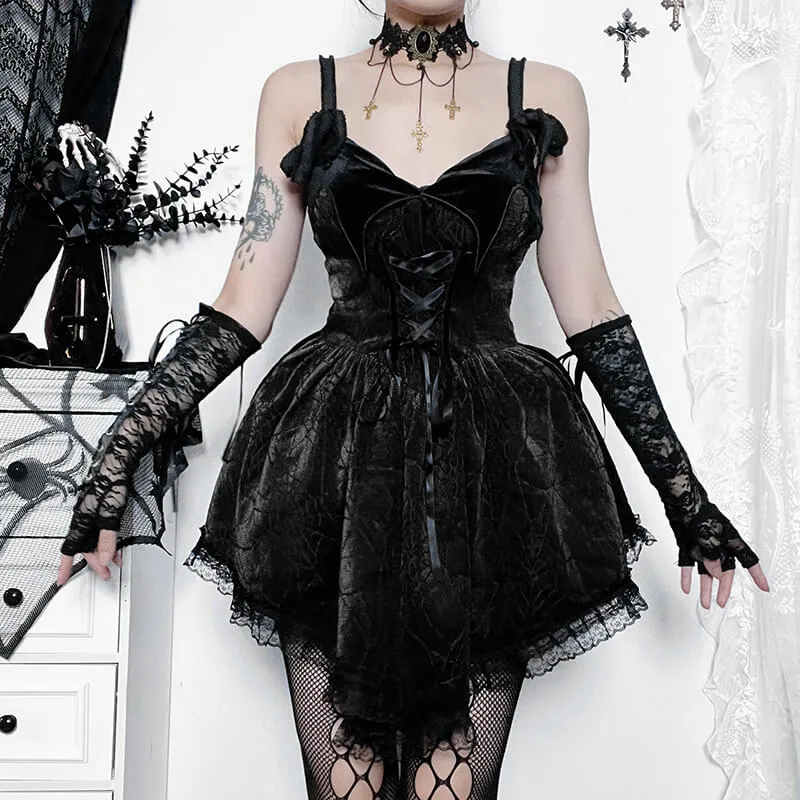 Gothic Lace-up Spider Web A-line Dress sold by GTHIC