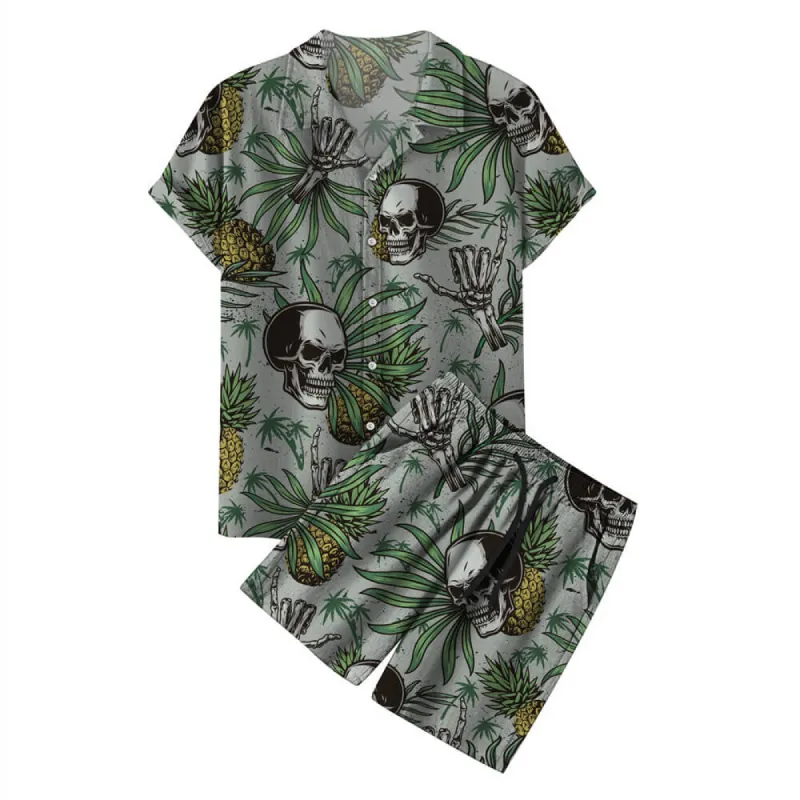 Pineapple Skull Polyester Hawaiian Shirt Suits sold by GTHIC