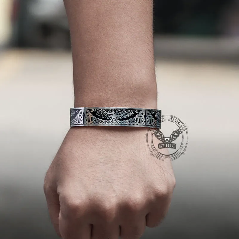 Celtic Knot Yggdrasil Stainless Steel Viking Cuff Bracelet sold by GTHIC product image thumbnail 2