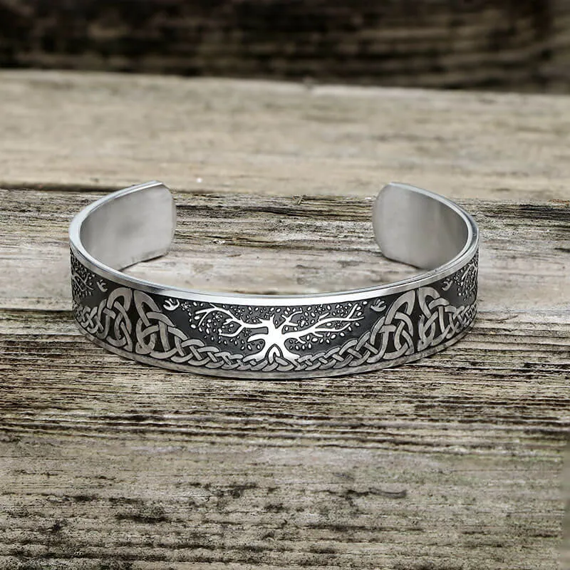 Celtic Knot Yggdrasil Stainless Steel Viking Cuff Bracelet sold by GTHIC