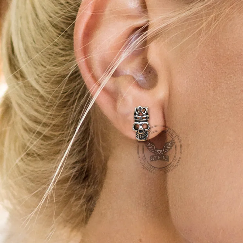 Gothic Crown Skull Head Stainless Steel Stud Earrings sold by GTHIC product image thumbnail 2
