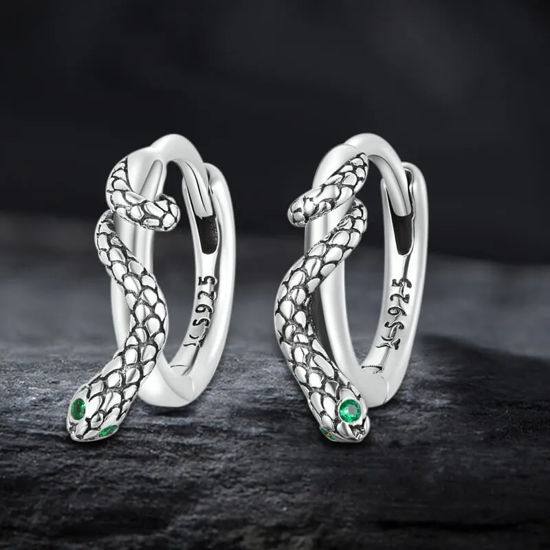 Green Eyed Snake Sterling Silver Hoop Earrings sold by GTHIC