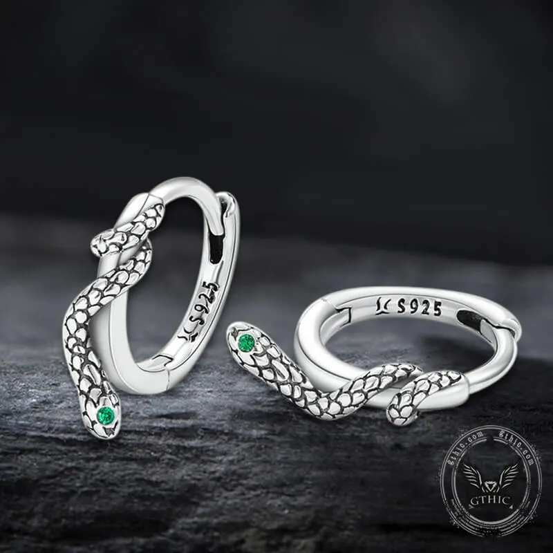 Green Eyed Snake Sterling Silver Hoop Earrings sold by GTHIC product image thumbnail 3