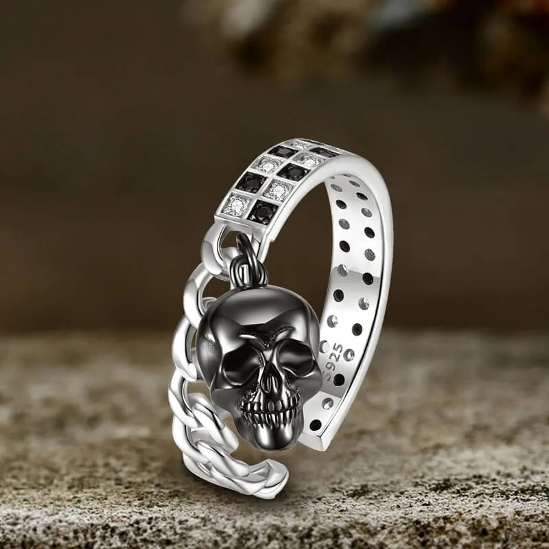 Diamond-set Chain Skull Sterling Silver Open Ring sold by GTHIC