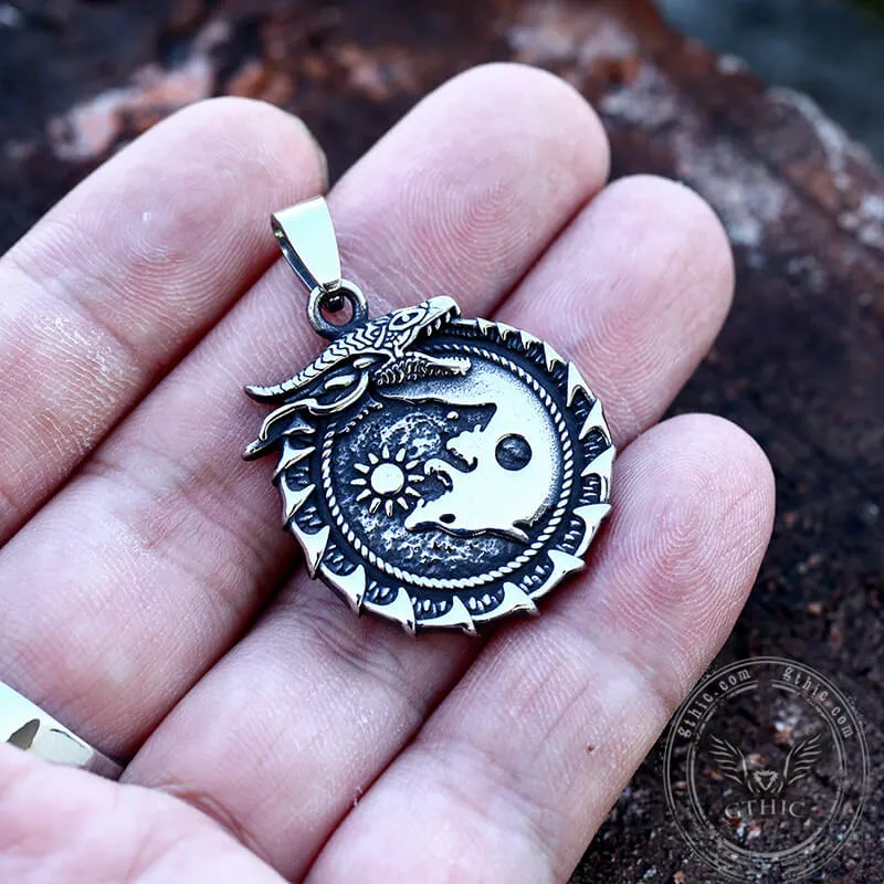 Ouroboros Skoll and Hati Wolf Stainless Steel Pendant sold by GTHIC product image thumbnail 3