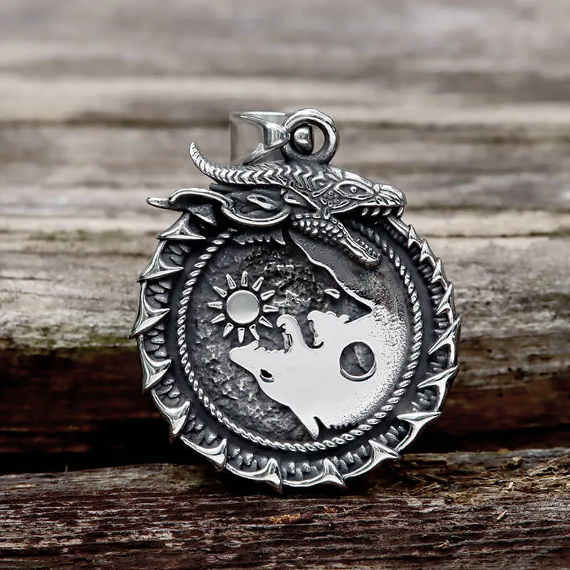 Ouroboros Skoll and Hati Wolf Stainless Steel Pendant sold by GTHIC