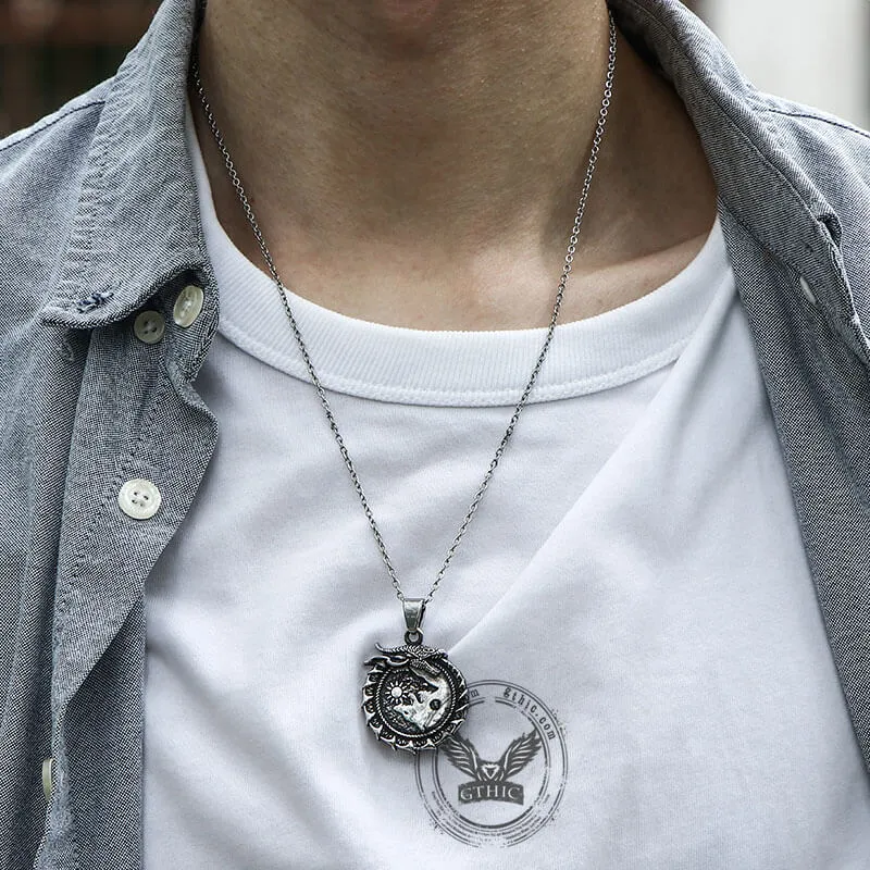 Ouroboros Skoll and Hati Wolf Stainless Steel Pendant sold by GTHIC product image thumbnail 2