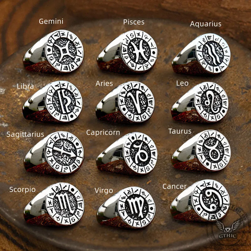 Zodiac Signs Symbol Stainless Steel Ring sold by GTHIC