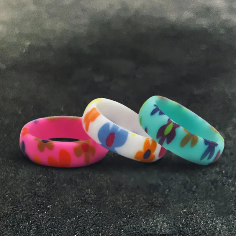3 Pieces Floral Pattern Silicone Ring sold by GTHIC