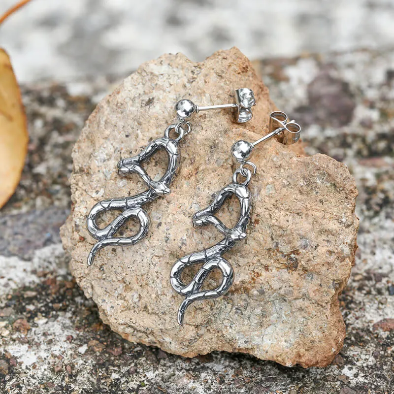 Crawling Snake Stainless Steel Animal Stud Earrings sold by GTHIC
