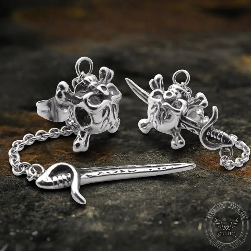 Gothic Sword Crossbone Stainless Steel Skull Stud Earrings sold by GTHIC product image thumbnail 5