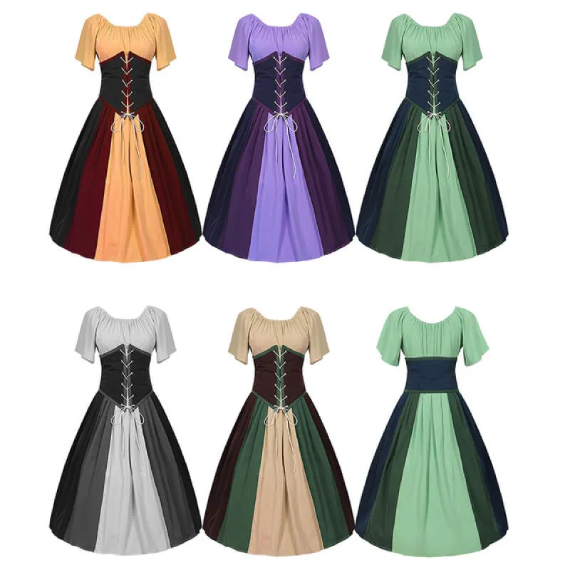 Medieval Corset Lace Up Patchwork Off-Shoulder Dress made by GTHIC