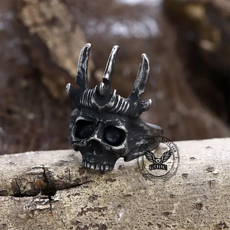 Elk Horn Crown Stainless Steel Skull Ring sold by GTHIC product image thumbnail 3
