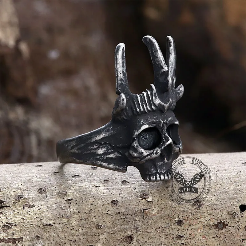 Elk Horn Crown Stainless Steel Skull Ring sold by GTHIC product image thumbnail 4