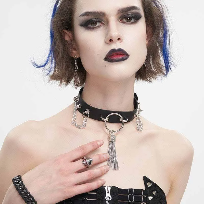 Gothic Tassel Chain Rivets Choker Necklace sold by GTHIC