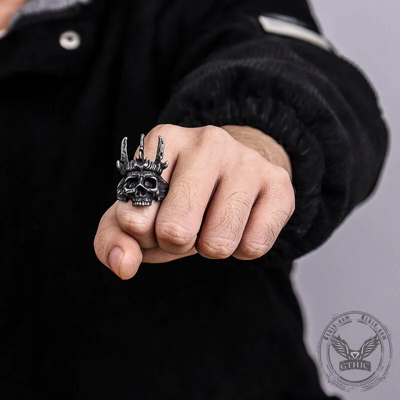 Elk Horn Crown Stainless Steel Skull Ring sold by GTHIC product image thumbnail 2