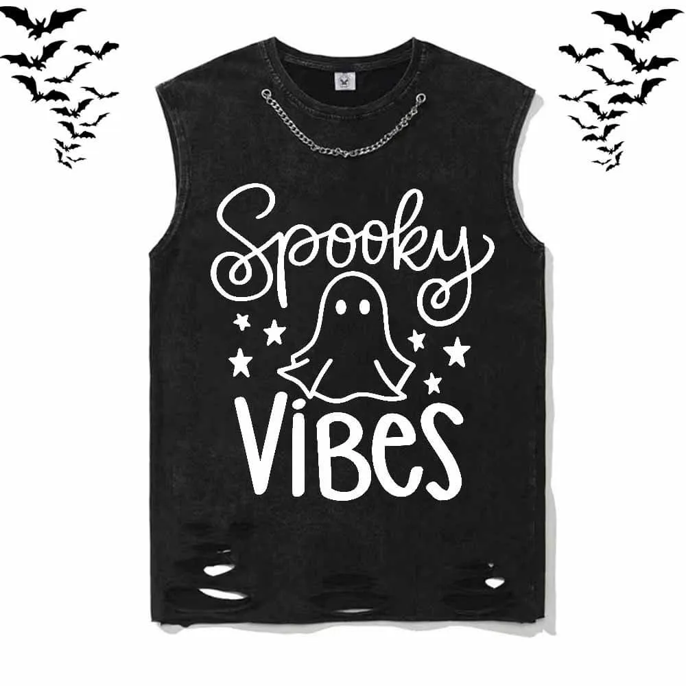 Spooky Vibes Ghost Vintage Washed Vest sold by GTHIC