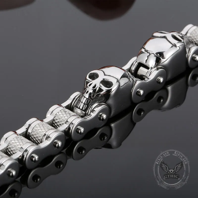 Two Skulls Stainless Steel Biker Bracelet sold by GTHIC product image thumbnail 4