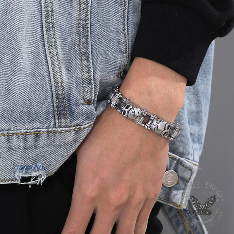 Two Skulls Stainless Steel Biker Bracelet sold by GTHIC product image thumbnail 3