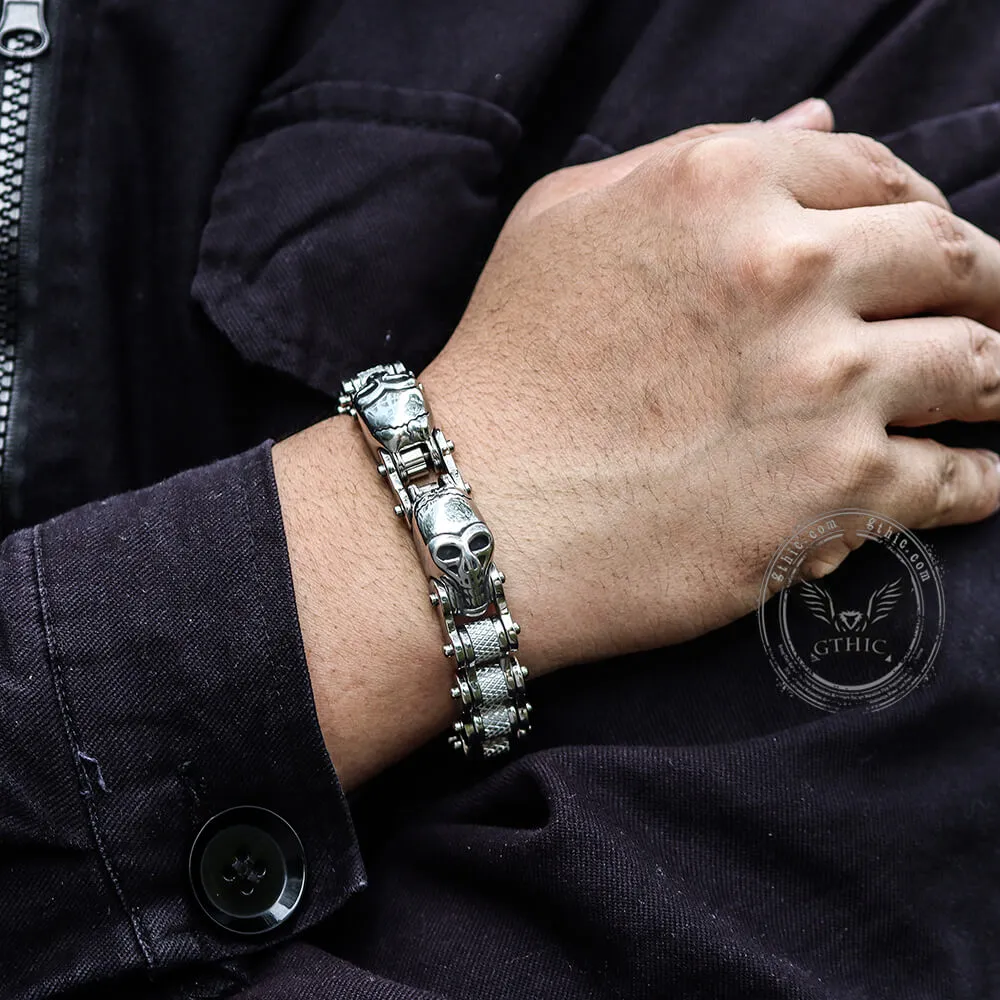 Two Skulls Stainless Steel Biker Bracelet sold by GTHIC product image thumbnail 2