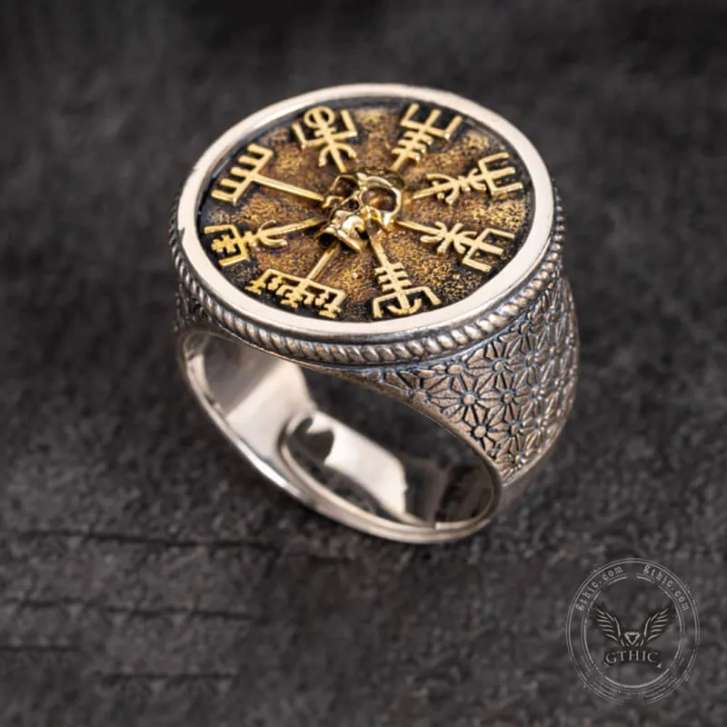 Viking Vegvisir Sterling Skull Silver Inlaid Brass Ring sold by GTHIC product image thumbnail 4