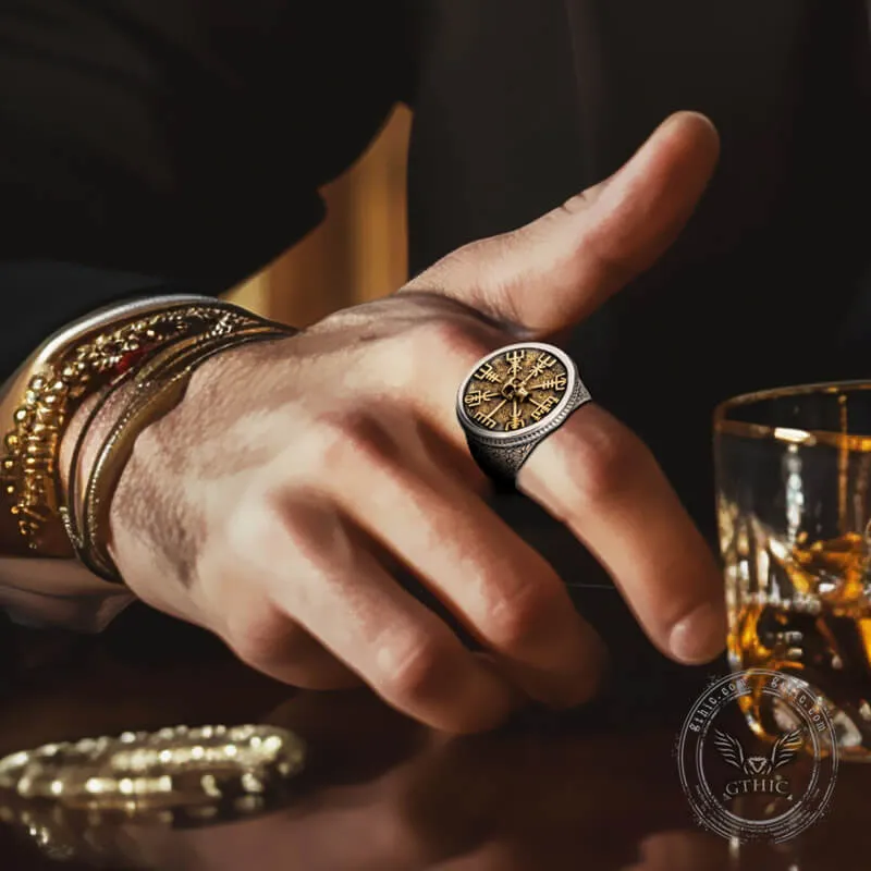 Viking Vegvisir Sterling Skull Silver Inlaid Brass Ring sold by GTHIC product image thumbnail 2