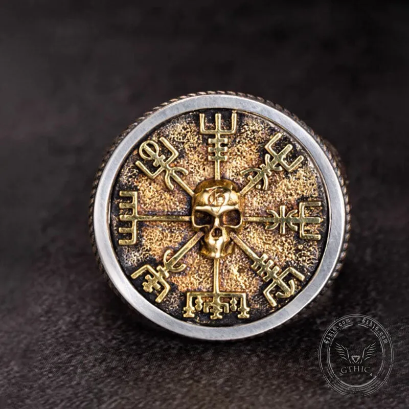 Viking Vegvisir Sterling Skull Silver Inlaid Brass Ring sold by GTHIC product image thumbnail 3