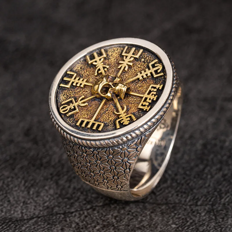 Viking Vegvisir Sterling Skull Silver Inlaid Brass Ring sold by GTHIC