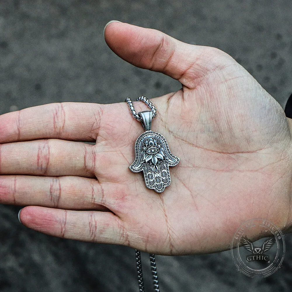 Hamsa Hand Evil Eye Pure Tin Necklace sold by GTHIC product image thumbnail 3