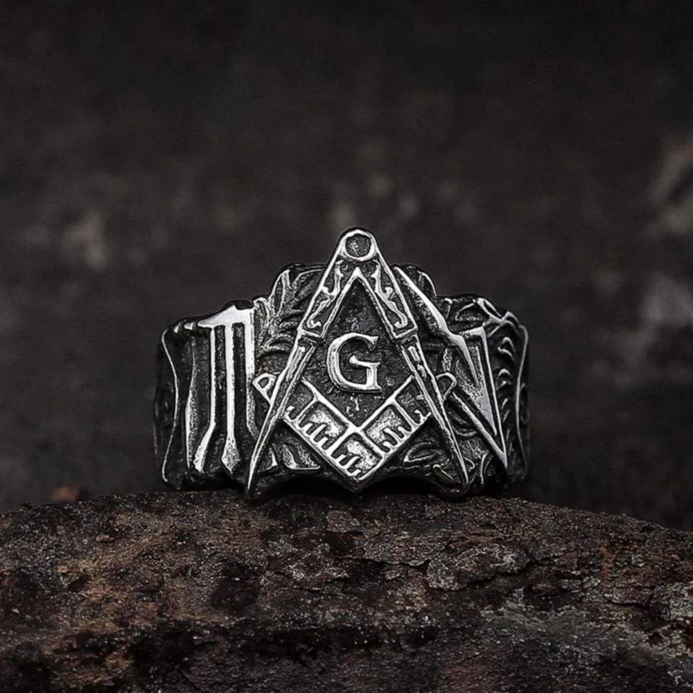 Classic Masonic Symbol Stainless Steel Freemason Ring sold by GTHIC