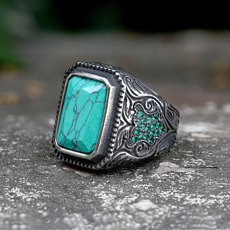 Vintage Turquoise Inlaid Stainless Steel Ring sold by GTHIC