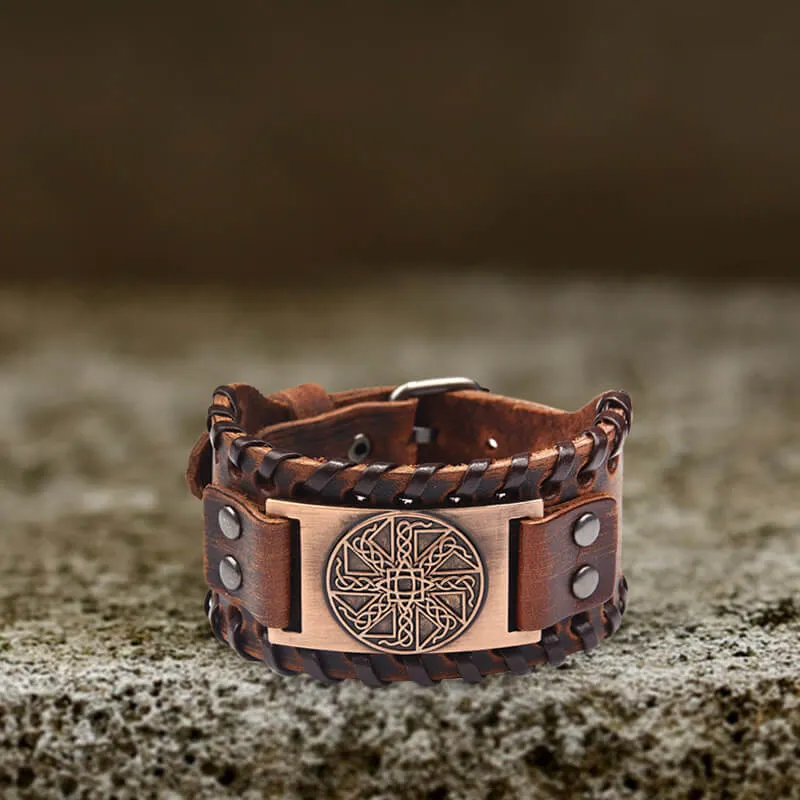 Sun Wheel Knot Amulet Leather Wristband Bracelet sold by GTHIC product image thumbnail 5