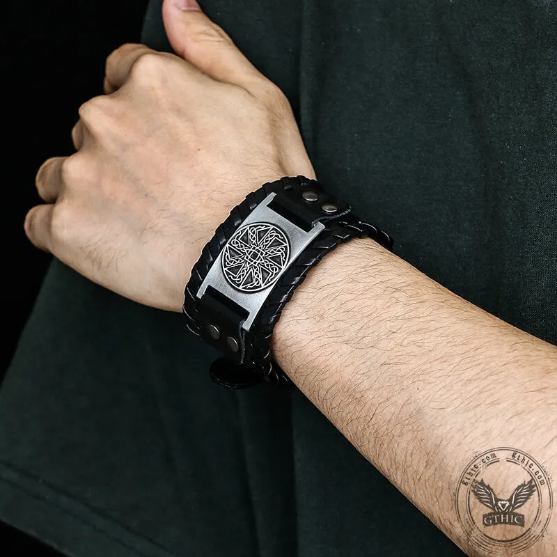 Sun Wheel Knot Amulet Leather Wristband Bracelet sold by GTHIC product image thumbnail 2