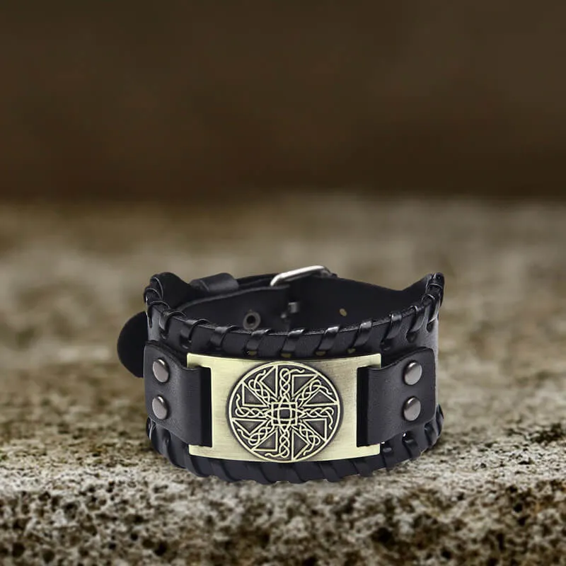 Sun Wheel Knot Amulet Leather Wristband Bracelet sold by GTHIC
