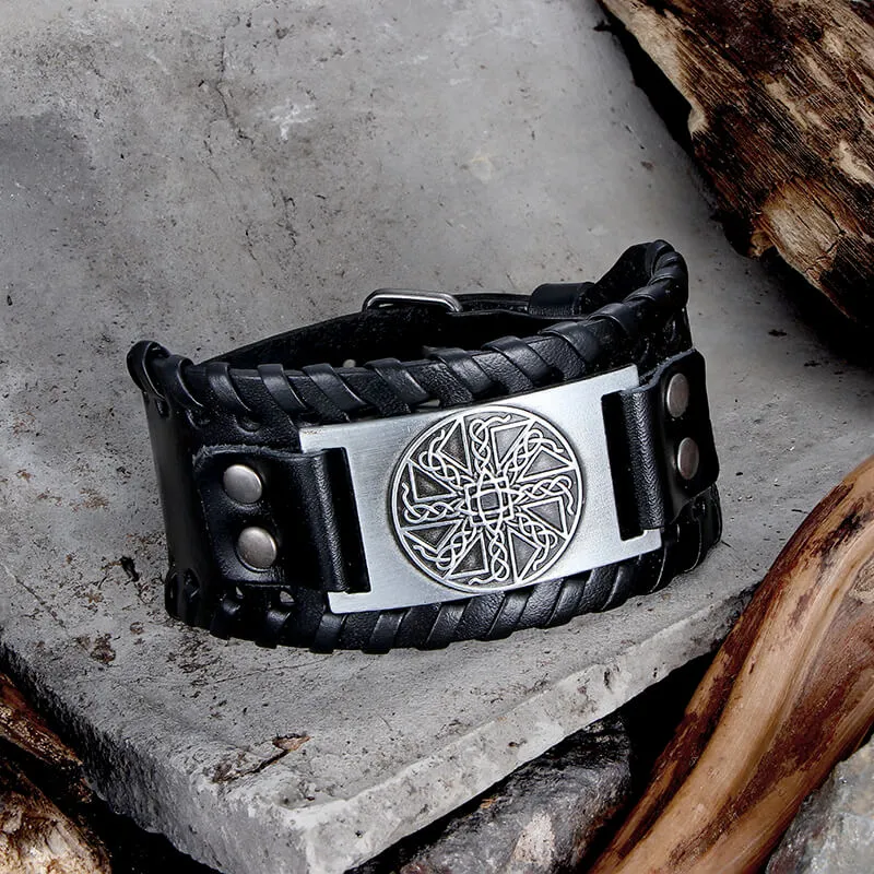 Sun Wheel Knot Amulet Leather Wristband Bracelet sold by GTHIC product image thumbnail 4