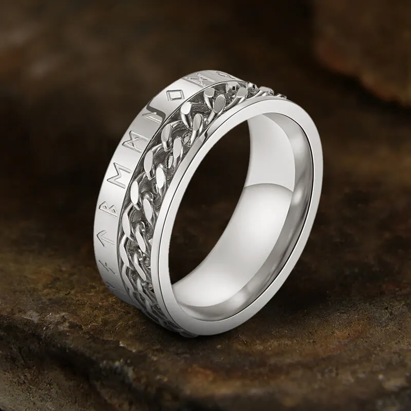 Viking Runes Stainless Steel Chain Spinner Ring sold by GTHIC