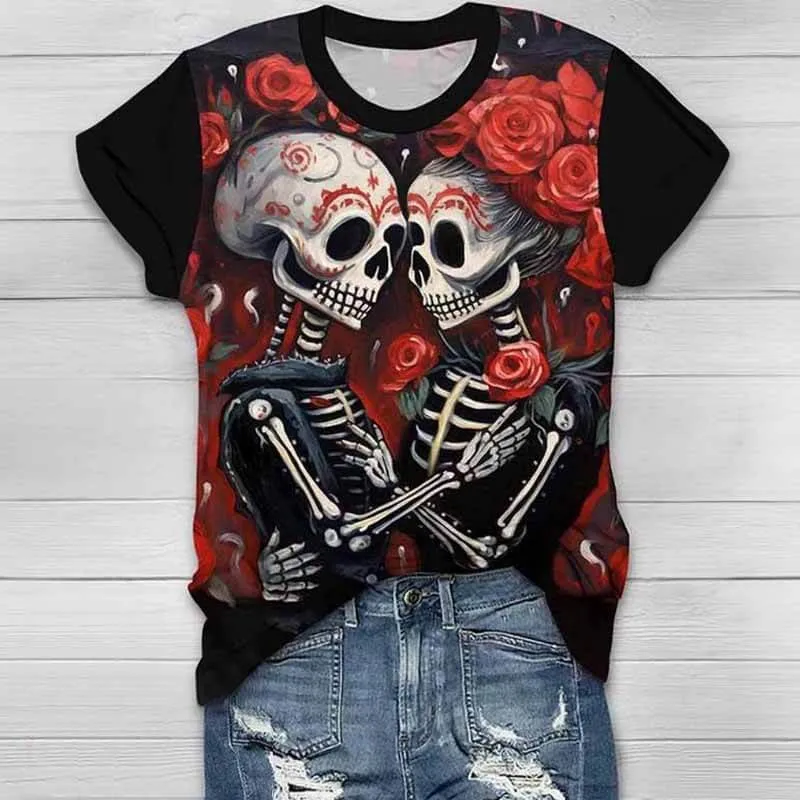 Gothic Skull Love Round Neck Short Sleeve T-Shirt sold by GTHIC