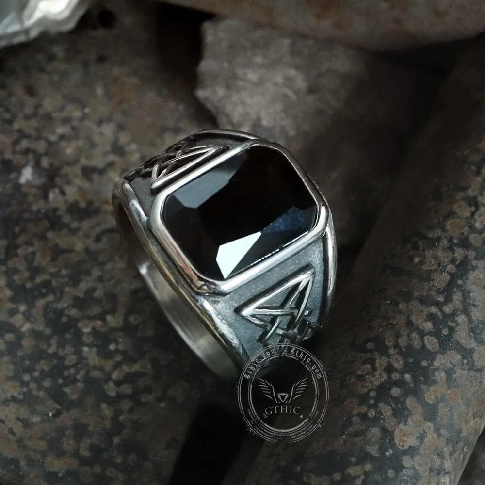 Lucifer Symbol Black Gem Stainless Steel Ring sold by GTHIC product image thumbnail 5