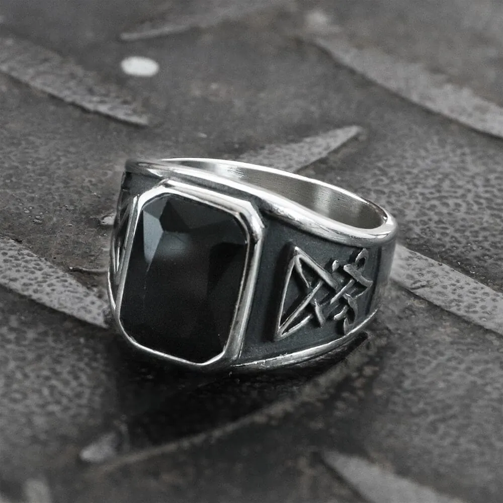 Lucifer Symbol Black Gem Stainless Steel Ring sold by GTHIC product image thumbnail 3