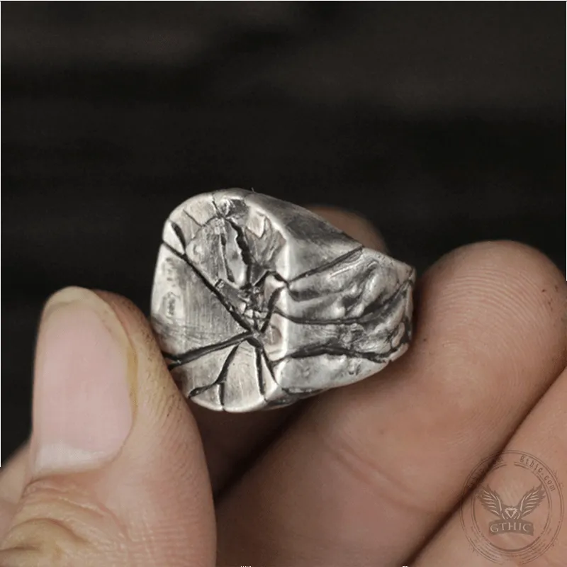 Cracked Stone Texture Sterling Silver Brass Ring sold by GTHIC product image thumbnail 3