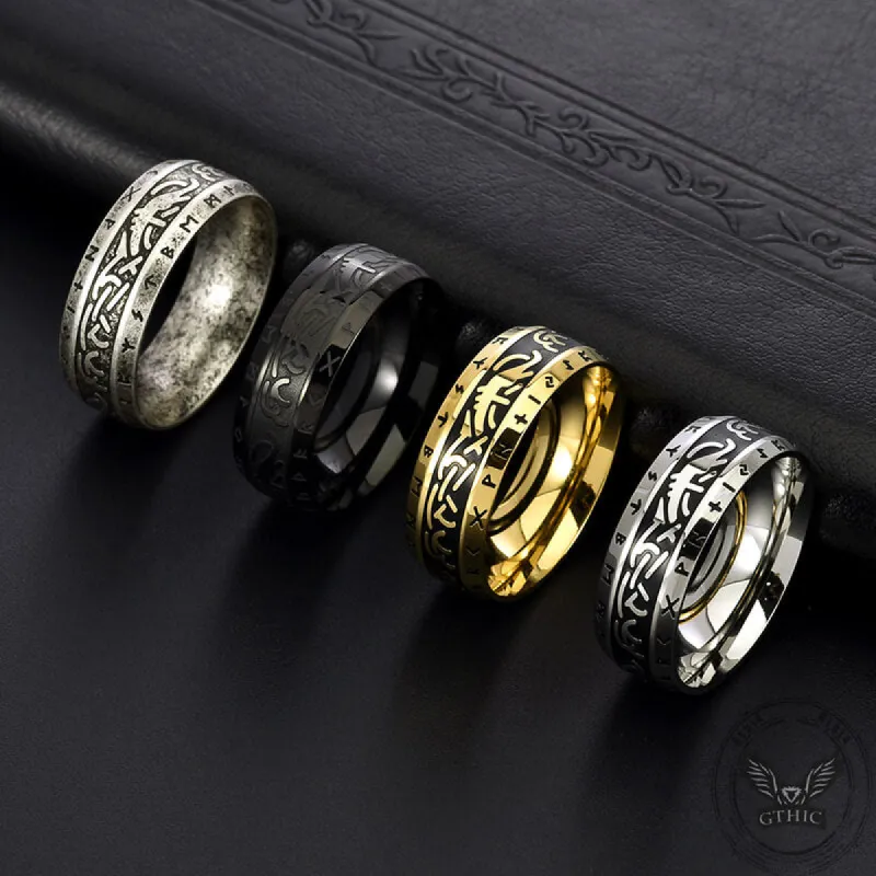 Vintage Nordic Runes Stainless Steel Viking Ring sold by GTHIC