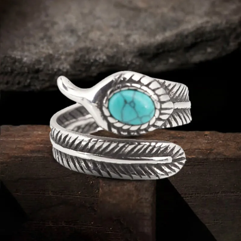Vintage Turquoise Feather Stainless Steel Ring sold by GTHIC