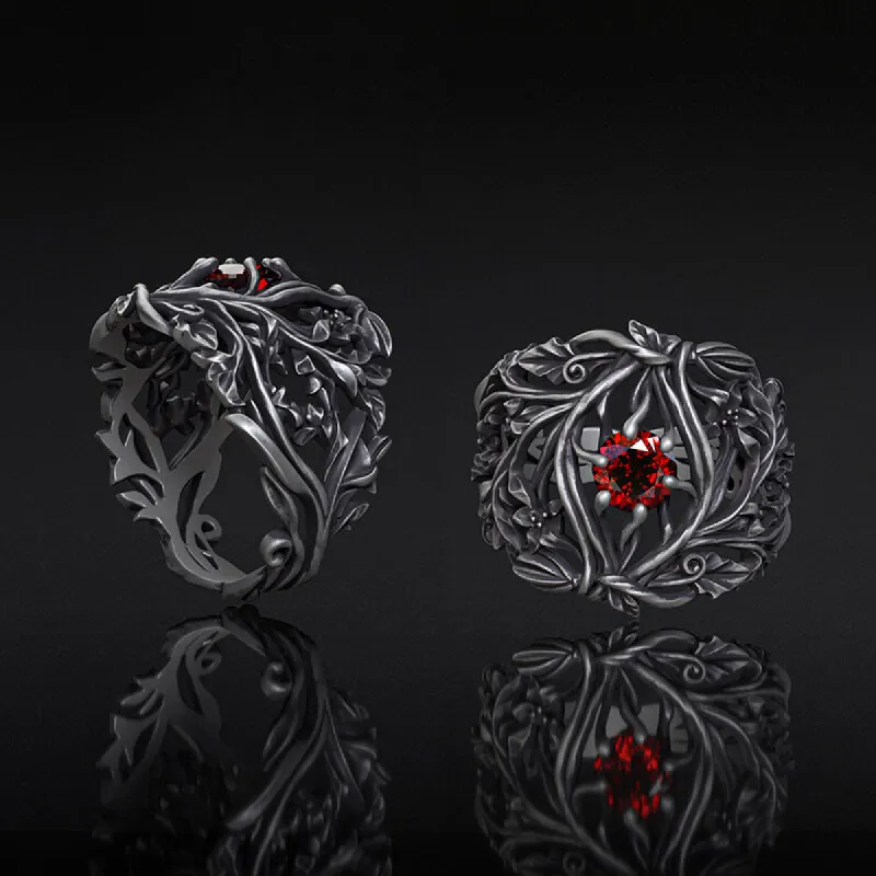 Vines Design Inlaid Gem Sterling Silver Ring sold by GTHIC