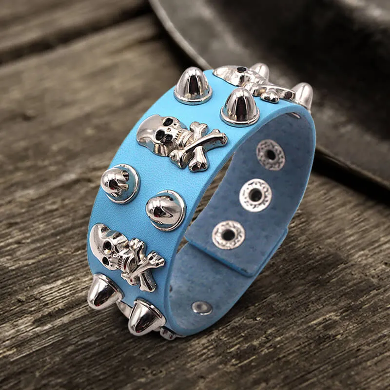 Punk Crossbones Skull Pu Leather Spiked Bracelet sold by GTHIC product image thumbnail 4