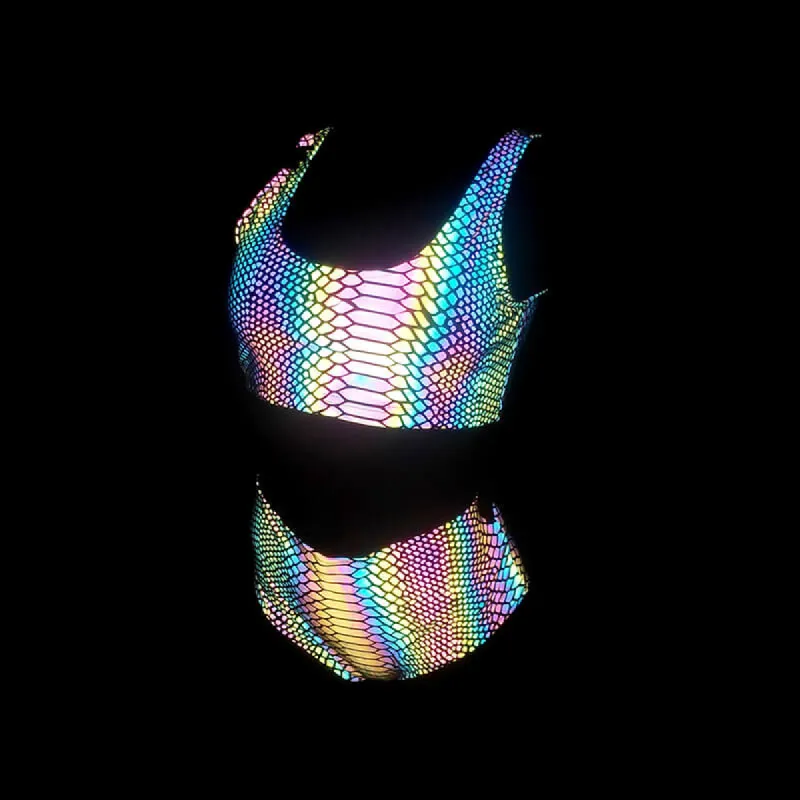 Colorful Rave Polyester Reflective Bikini Set sold by GTHIC