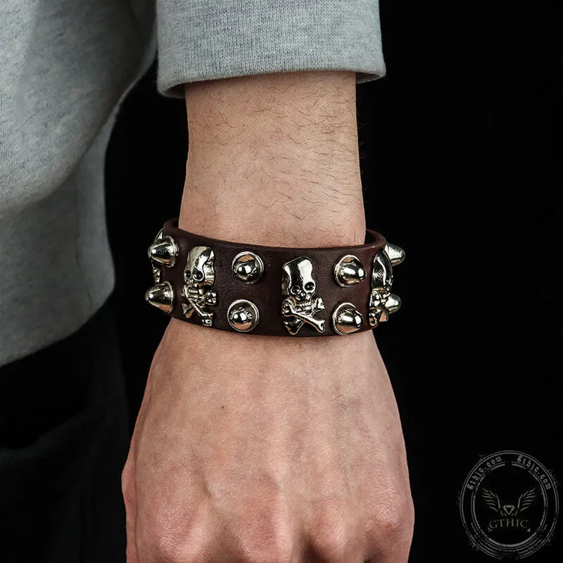 Punk Crossbones Skull Pu Leather Spiked Bracelet sold by GTHIC product image thumbnail 2