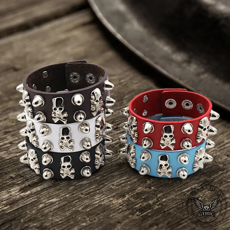 Punk Crossbones Skull Pu Leather Spiked Bracelet sold by GTHIC