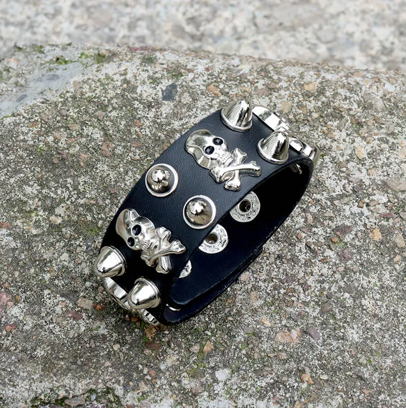 Punk Crossbones Skull Pu Leather Spiked Bracelet sold by GTHIC product image thumbnail 5