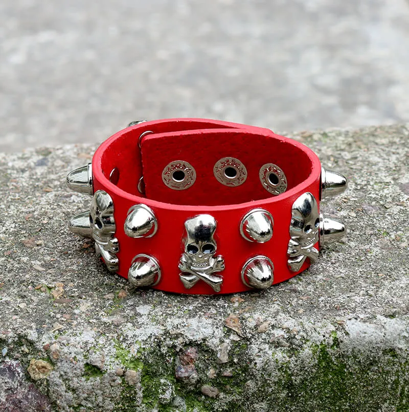 Punk Crossbones Skull Pu Leather Spiked Bracelet sold by GTHIC product image thumbnail 3